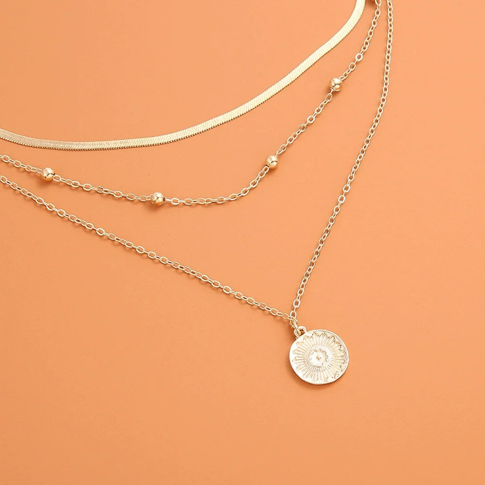 Fashion 925 Sterling Silver Necklace For Woman Gold Silver Color Three-Layer Round Pendant Necklaces Wedding Engagement Jewelry