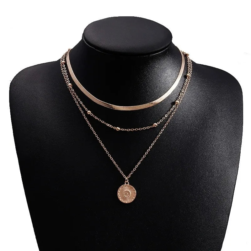 Fashion 925 Sterling Silver Necklace For Woman Gold Silver Color Three-Layer Round Pendant Necklaces Wedding Engagement Jewelry