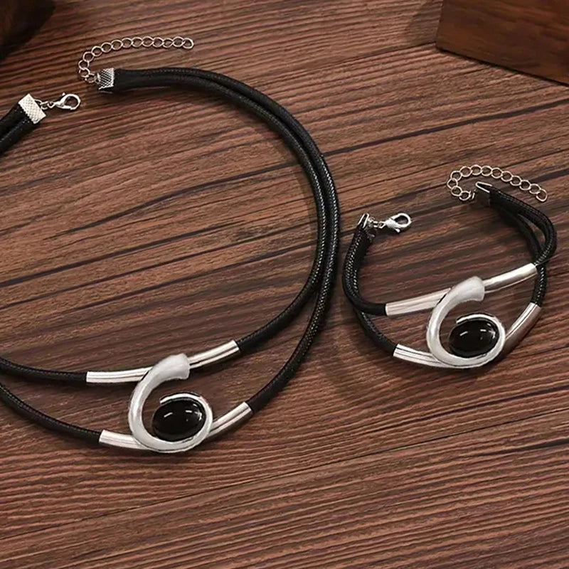 HEZIOWYUN Bohemian Jewelry Sets for Women Stylish Layered Design Chain Bracelet and Chain Necklace 2 Pcs Set