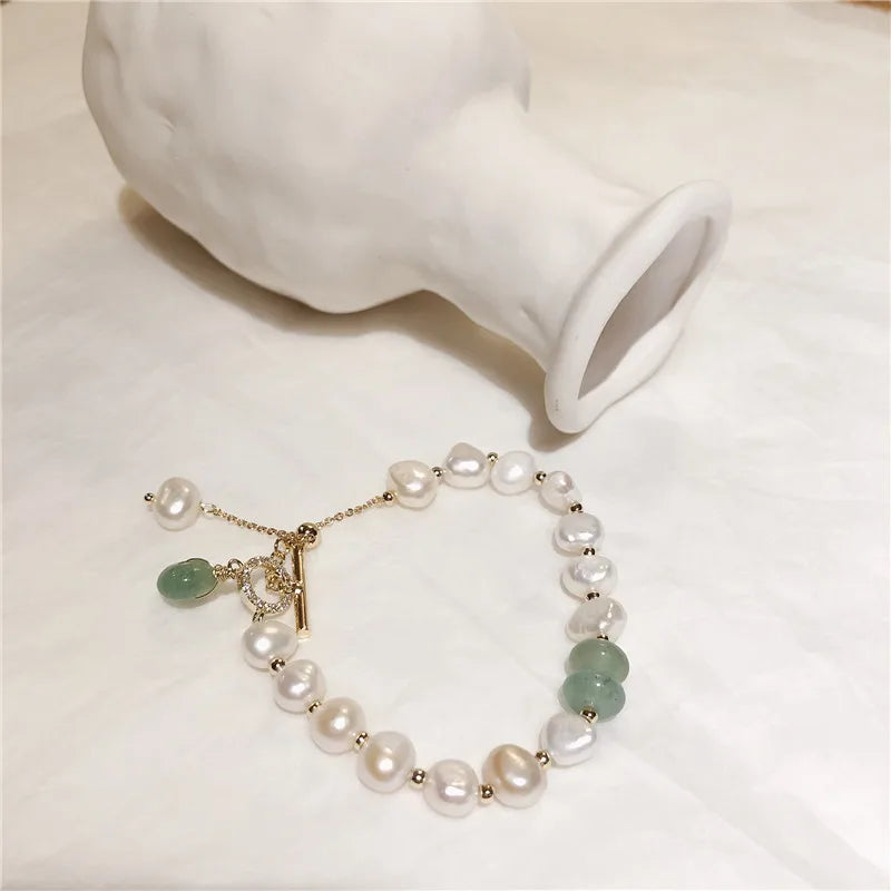 Promotion Jewelry For Women 14K Gold Filled Natural Freshwater Pearl & Jade Stone Ladies Charm Bracelet Gifts No Fade