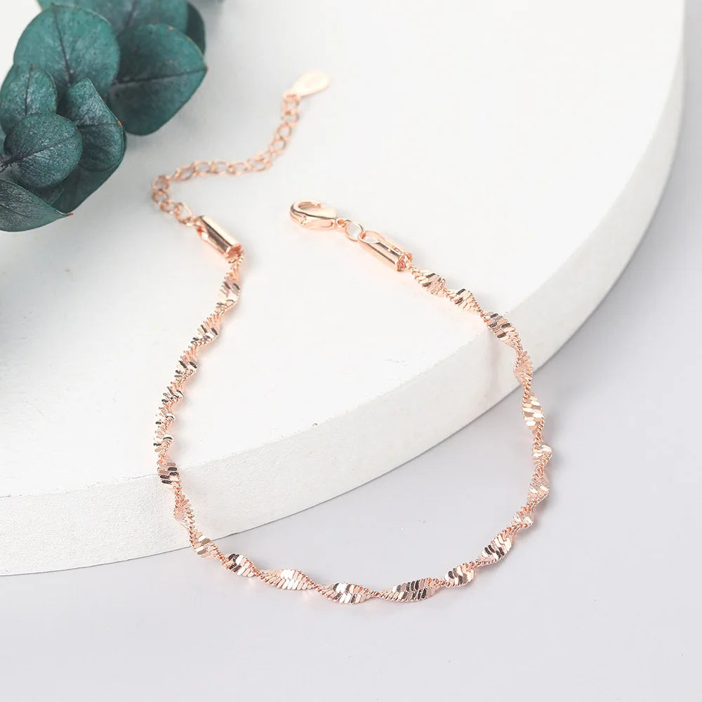 Women's jewelry Twist Bracelet For Women Friends Gifts Rose Gold Color Simple Bangle Hand Chains Kpop jewellery Wholesale KBH064