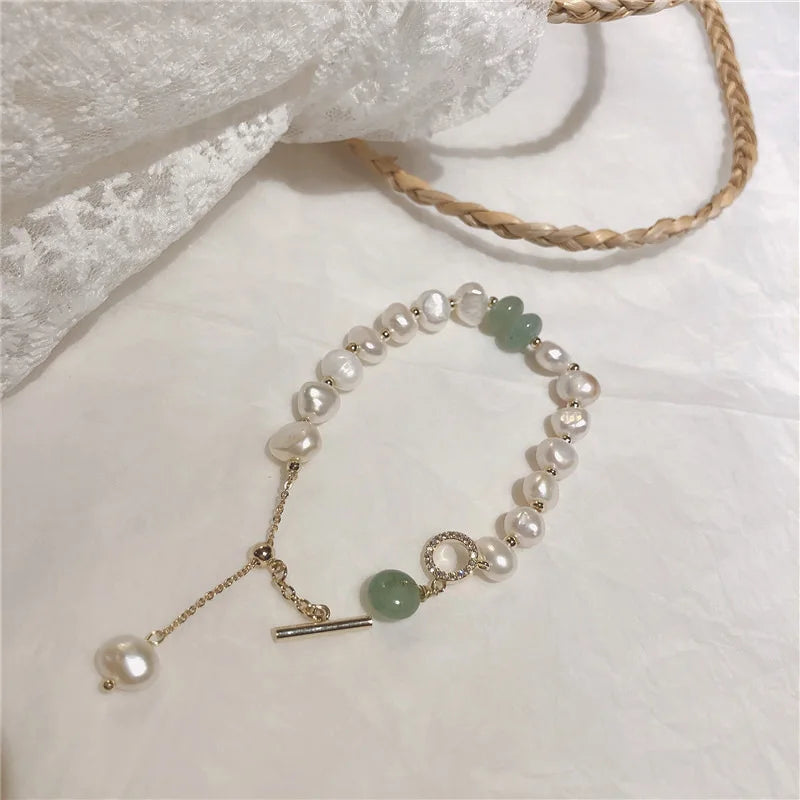 Promotion Jewelry For Women 14K Gold Filled Natural Freshwater Pearl & Jade Stone Ladies Charm Bracelet Gifts No Fade