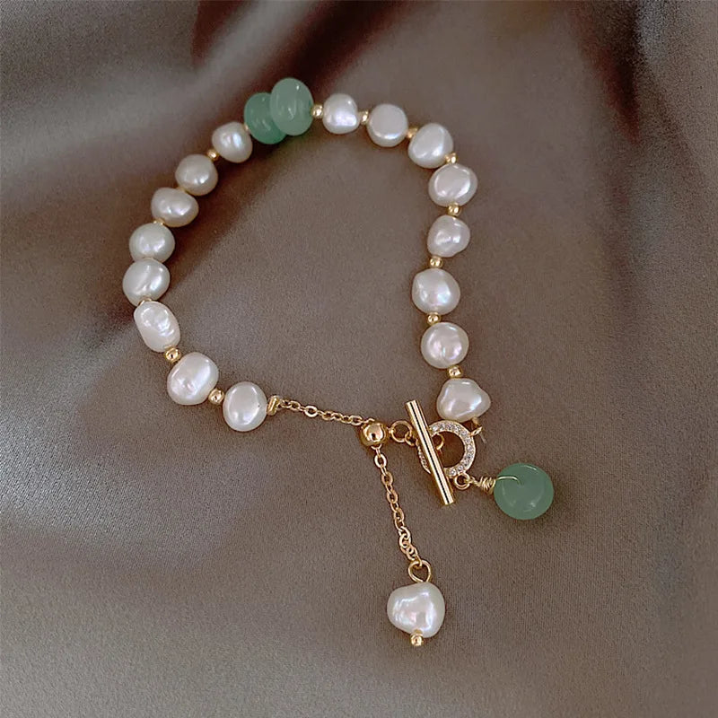 Promotion Jewelry For Women 14K Gold Filled Natural Freshwater Pearl & Jade Stone Ladies Charm Bracelet Gifts No Fade