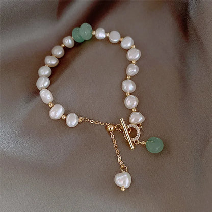 Promotion Jewelry For Women 14K Gold Filled Natural Freshwater Pearl & Jade Stone Ladies Charm Bracelet Gifts No Fade