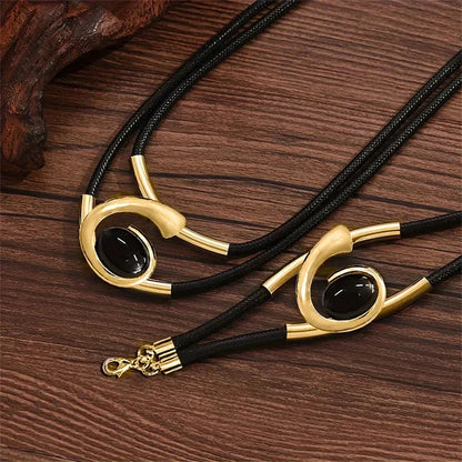 HEZIOWYUN Bohemian Jewelry Sets for Women Stylish Layered Design Chain Bracelet and Chain Necklace 2 Pcs Set
