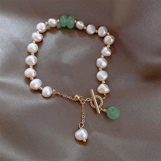 Promotion Jewelry For Women 14K Gold Filled Natural Freshwater Pearl & Jade Stone Ladies Charm Bracelet Gifts No Fade