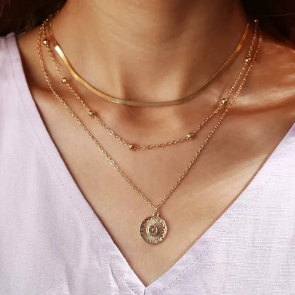 Fashion 925 Sterling Silver Necklace For Woman Gold Silver Color Three-Layer Round Pendant Necklaces Wedding Engagement Jewelry